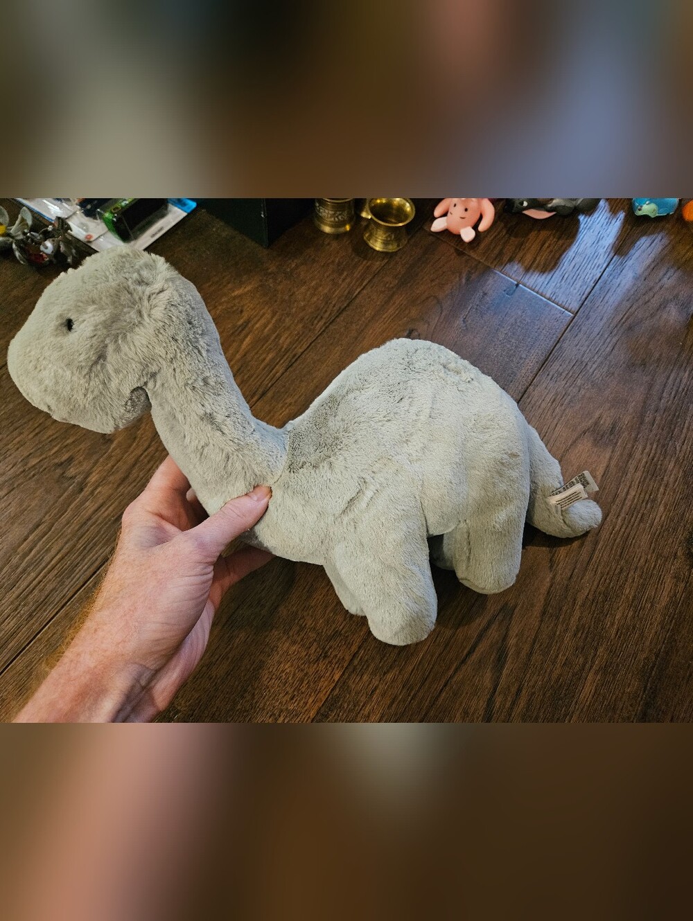 Jellycat Medium Fossilly Brontosaurus Plush Green Stuffed Dinosaur 10"Used Soft.